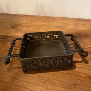 Ornate Brown Metal Tray with Handles